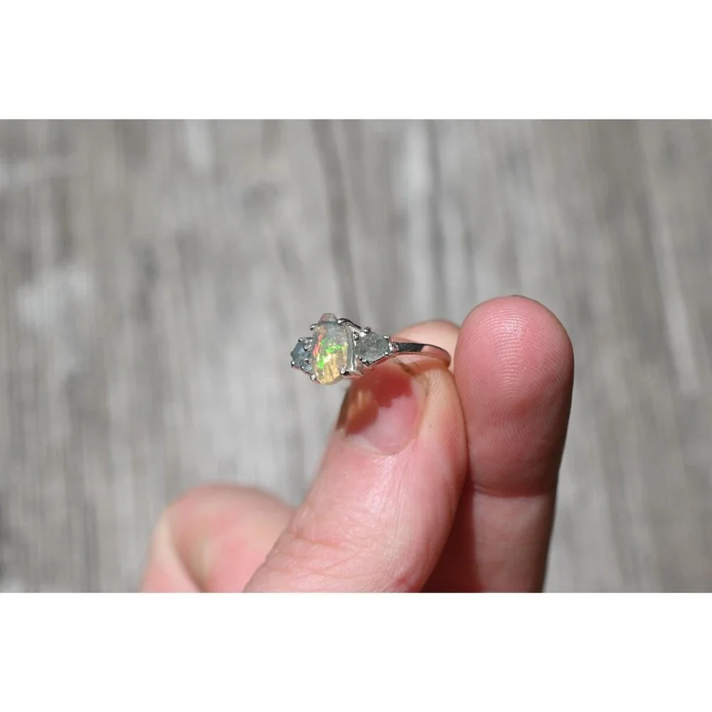 Engagement ring Opal & Montana Sapphire Ring in Sterling Silver – Unique Fire Pl